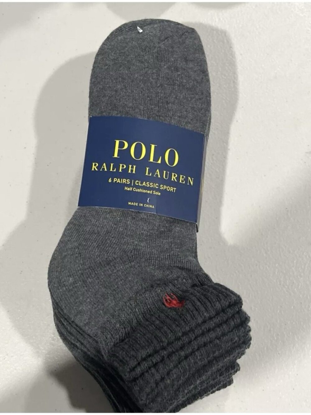 Polo Ralph Lauren Quarter Socks 6 Pairs Classic Sport Charcoal Grey Brand NWT